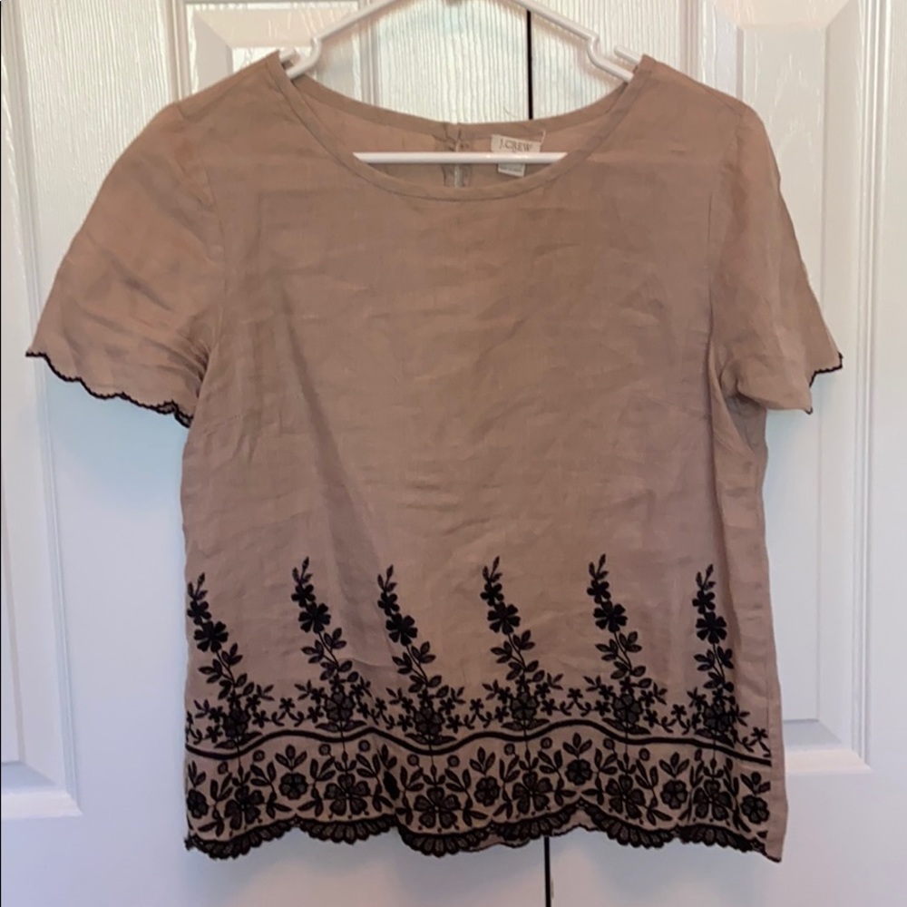 J. Crew Linen Embroidered Top